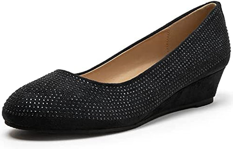 katliu Women Wedge Pumps Comfort Low Heel Pumps Shoes Classic Round Toe Dress Pumps