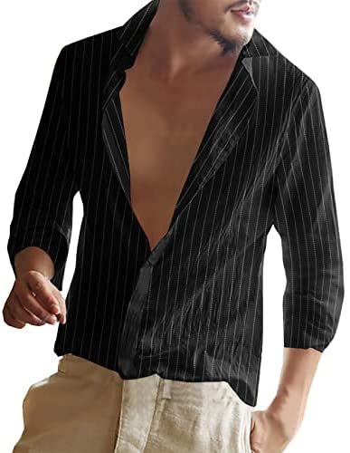 Men's Linen Cotton Striped Beach Shirts