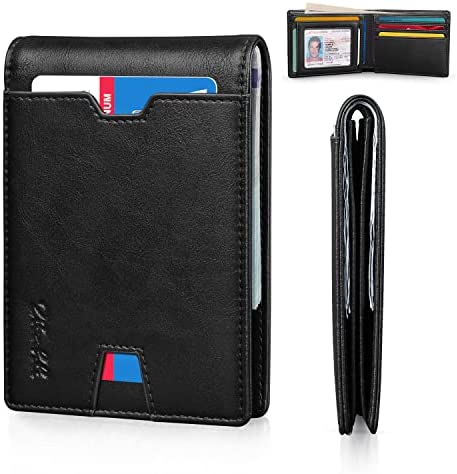 Zitahli Slim Wallet for Men with Bill Pocket, RFID Mens Wallet Front Pocket Wallet Bifold Leather Minimalist Credit Card Holder for Men with Gift Box and ID Window