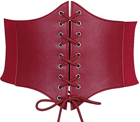 Black Corset Waist Belt for Women, Wide Elastic Tie Waspie Belt for Dresses 4.7inch