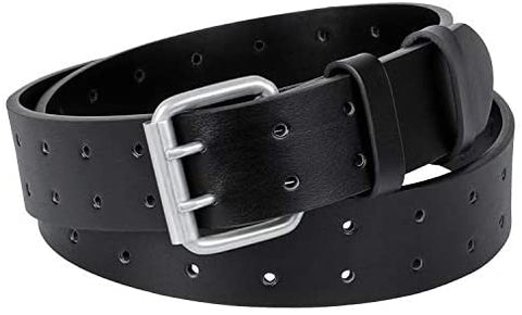 Men's Double Prong Belt, 2 Holes Leather Jeans Belt for Men 1.57 inches Wide