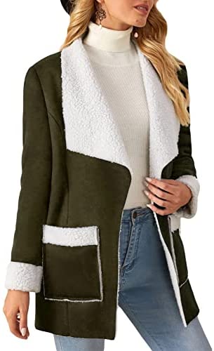 Women's Open Front Long Sleeve Blends Coat Lapel Casual Solid Color Fashion Outwear with Pockets
