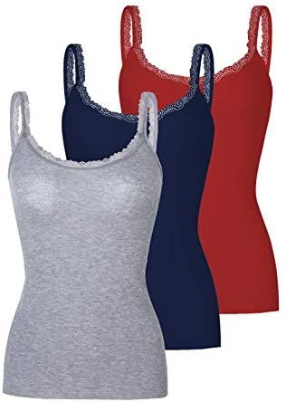 Women's 3-Pack Slim-Fit Lace Camisoles Stretchy Comfy Top Underwear
