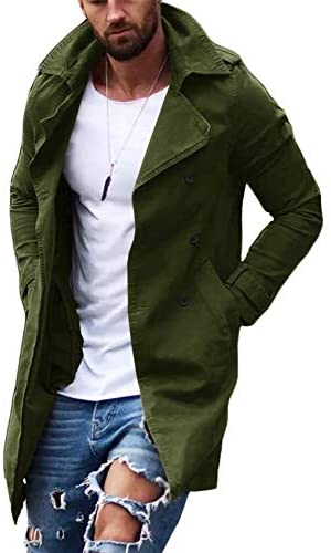 Gafeng Mens Double Breasted Trench Coat Notched Lapel Casual Slim Fit Cotton Long Windbreaker Overcoat