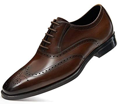 FRASOICUS Men’s Dress Shoes with Genuine Leather in Classic Brogue Elastic Band Oxford Formal Shoes for Men
