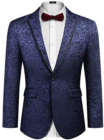 Men's Floral Suit Jacket Embroidered Wedding Blazer Party Dinner Tuxedo