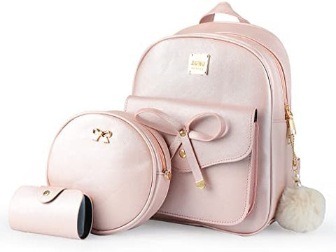 Aogist Mini Leather Backpack Purse 3-Pieces Fashion Bowknot Zipper Bags Cute Casual Travel Daypacks for Girls and Women (Black)