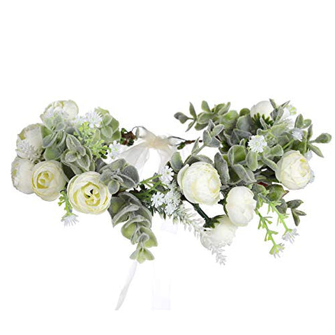 Flower Crown Headband Hair Garland - Bohemian Flower Headdress Hair Wreath Adjustable Halo Floral Headpiece for Women Girls Wedding Festival (Blue #1)