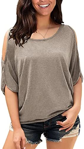 Yousify Womens Summer Cold Shoulder Tops Half Sleeves T Shirt Boat Neck Pullover Loose Basic Blouses Tees