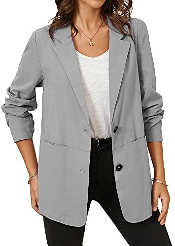 Aoysky Womens Long Sleeve Two Button Casual Blazer Open Front Lapel Pocket Blazer Jackets