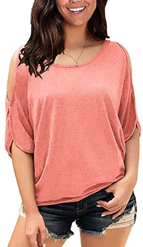 Yousify Womens Summer Cold Shoulder Tops Half Sleeves T Shirt Boat Neck Pullover Loose Basic Blouses Tees