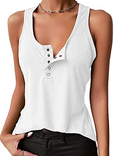 Dyexces Womens Tank Tops Scoop Neck Henley Pullover Summer Ribbed Sleeveless Button Up Cami Knit Tees Shirts