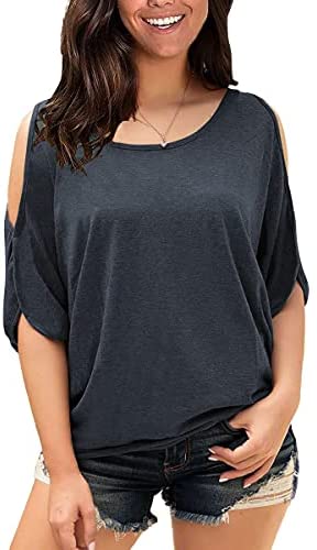 Yousify Womens Summer Cold Shoulder Tops Half Sleeves T Shirt Boat Neck Pullover Loose Basic Blouses Tees