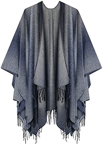 Women's Printed Tassel Open front Poncho Cape Wrap Shawl