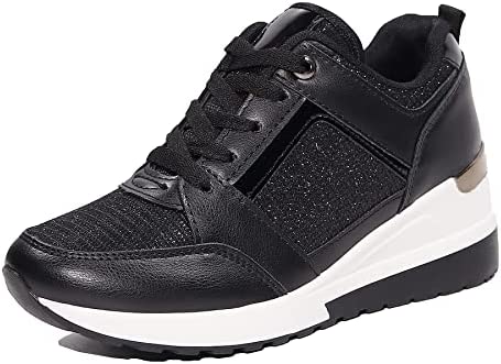 EETTARO Women's Wedge Platform Fashion Sneakers Ladies Lace Up High Heel Lightweight Walking Shoes