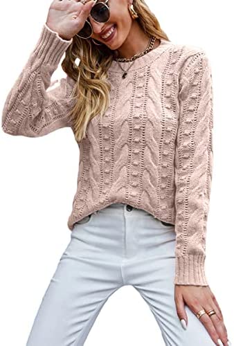 Sweaters for Women Crew Neck Hinge Flowers Cable Knit Pullover Autumn and Winter Sweater