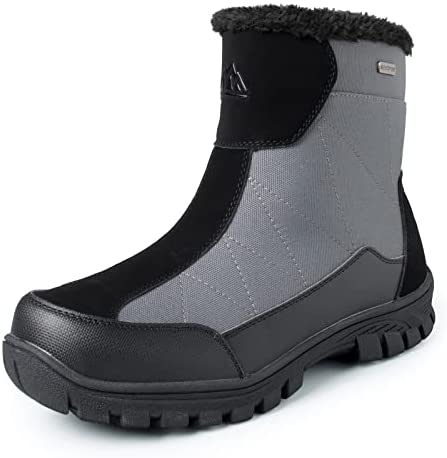 mysoft Mens Insulated Winter Snow Boots Waterproof Fur Lined Short Hiking Boot Warm Outdoor Shoes Anti-slip Lightweight Ankle Boot