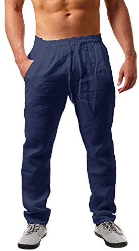 Karlywindow Mens Linen Pants Casual Loose Lightweight Drawstring Elastic Waist Summer Yoga Beach Trousers