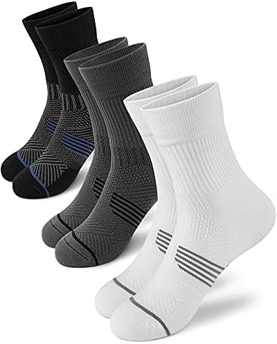 PAPLUS Compression Running Sock for Men and Women 3 Pairs, Cushioned Athletic Crew Socks with Arch Support