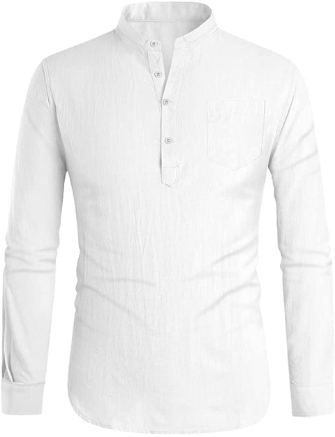 Men's Long Sleeve Henley Shirt Cotton Linen Loose Casual Hippie Tee Lightweight Summer Solid Beach Yoga Tops