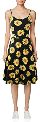 TIMSEM Women's Sleeveless Adjustable Strappy Summer Floral Flared Swing Dress