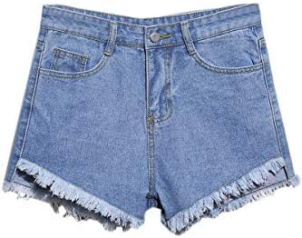 Women's Plain Frayed Raw Hem Casual Solid High Waisted Denim Shorts