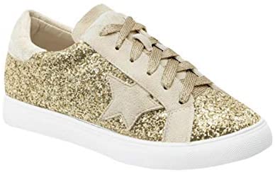 Womens Fashion Star Sneakers Lace Up Platform Glitter Low Top Comfort Walking Running Shoes