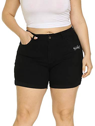 Plus Size Denim Shorts Women High Waisted Ripped Folded Hem Jean Shorts