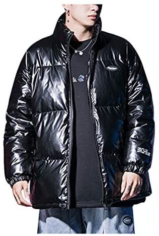 Men's Winter Thick Quilted Outdoor Coat Fashion Stand Collar Metallic Jacket