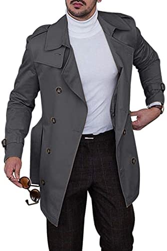 Men's  Slim-Fit Trench Coat with Belt
