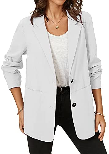 Aoysky Womens Long Sleeve Two Button Casual Blazer Open Front Lapel Pocket Blazer Jackets