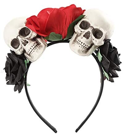 AWAYTR Halloween Spider Rose Flower Headband Veil Leave Rose Large Spider Flower Crown Headdress for Women Girls