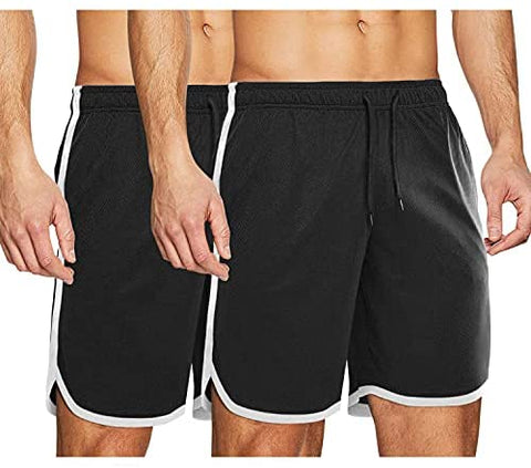 Men 7" Athletic Running Shorts Quick Dry Mesh Gym Workout Shorts 2 Pack