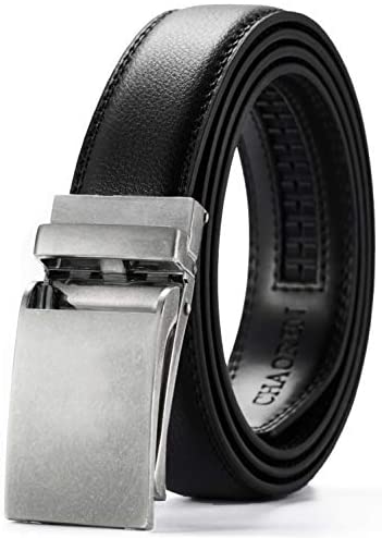 Leather Ratchet Belt 1 1/4" Comfort with Click Buckle, CHAOREN Dress Belt Adjustable Trim to Exact fit