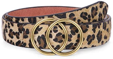 Women’s Leather Ring Belt for Jean, Mothers Day Gifts Double Circle Buckle Belts