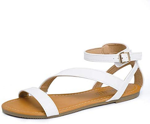 SANDALUP Flat Sandals with Oblique Band Ankle Strap for Women