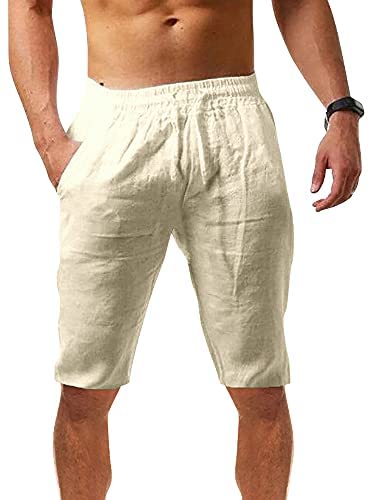 Karlywindow Mens Linen Pants Casual Loose Lightweight Drawstring Elastic Waist Summer Yoga Beach Trousers