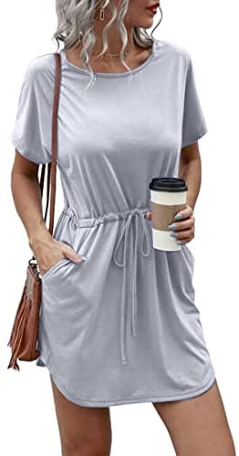 Dyexces Womens Dresses Tshirts Dress Summer Dresses Tunic Short Sleeve Crewneck Midi Dress with Pockets
