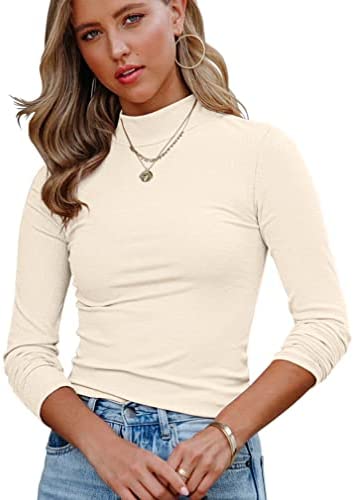 Women's High Neck Sleeve Stretch Striped T-Shirts