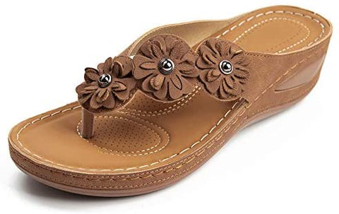 Casual Wedge Sandals for Women Comfortable Flower Clip Toe Summer Beach Sandals Fashion Ladies Bohemia Platform Dress Shoes