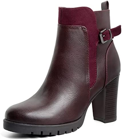 mysoft Womens Ankle Boots Chunky High Heel Zipper Boots