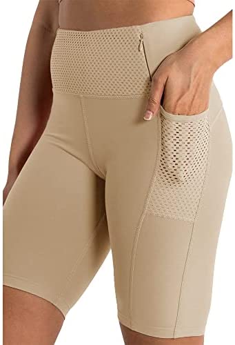 Womens Mesh Stretch 7 inch Yoga Shorts Workout Running Slim Tights with Pockets