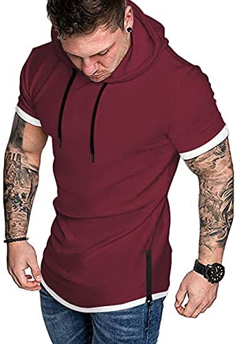 iWoo Mens Hooded T-Shirts Casual Lightweight Workout Hoodie Long/ Short Sleeve Hoodies Pullover Tee Tops Double Zips