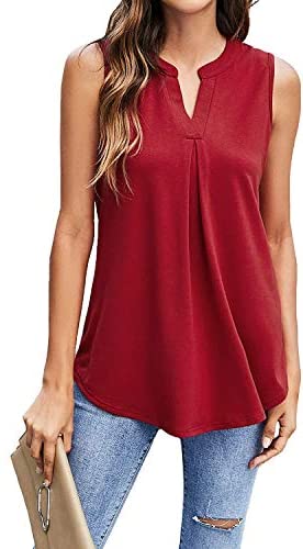 Aoysky Women's V Neck Basic Tank Tops Summer Sleeveless Casual Loose Shirts Blouse