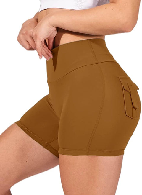 Womens High Waist Yoga Shorts Butt Lifting Breathable Workout Running Shorts with Pockets