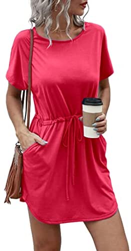 Dyexces Womens Dresses Tshirts Dress Summer Dresses Tunic Short Sleeve Crewneck Midi Dress with Pockets