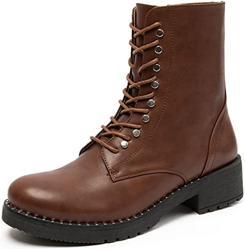 katliu Women's Military Combat Boots Lace Up Ankle Boots