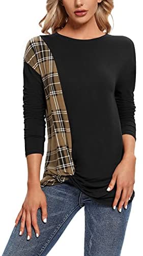 Urban CoCo Women's Hem Kink T-Shirt Long Sleeve Crew Neck Top