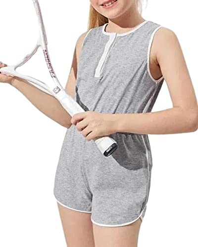 Girls Kids Casual Sleeveless Shorts Jumpsuit Crewneck Henley Solid Loose Fit Cute One Piece Rompers Outfits