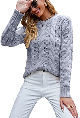 Sweaters for Women Crew Neck Hinge Flowers Cable Knit Pullover Autumn and Winter Sweater